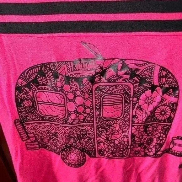 Lularoe XXS pink‎ & black classic t shirt. Custom graphic ornate travel trailer. - Picture 3 of 9
